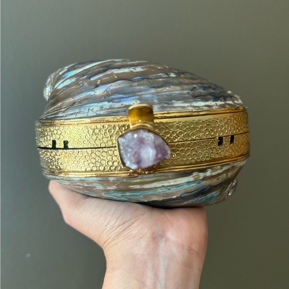 Iridescent Shell Clutch with Gold Accents - Picture 3 of 7